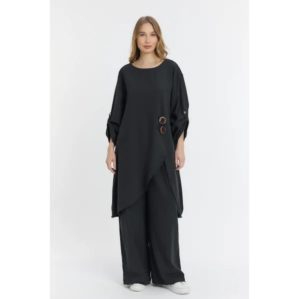 Keten düğmeli oversize italyan ikili takım-Siyah