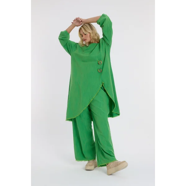 Keten düğmeli oversize italyan ikili takım-Yeşil