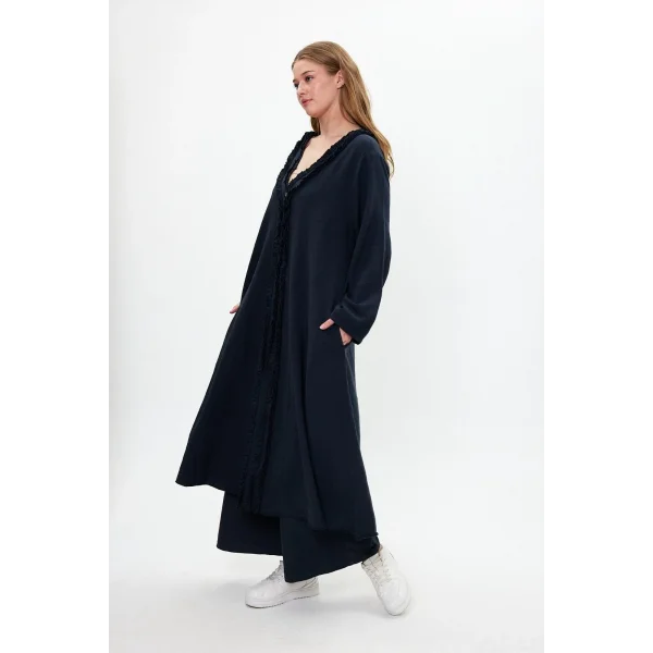 Keten tek düğmeli fırfılı oversize ikili takım-Siyah