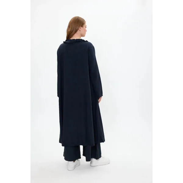 Keten tek düğmeli fırfılı oversize ikili takım-Siyah