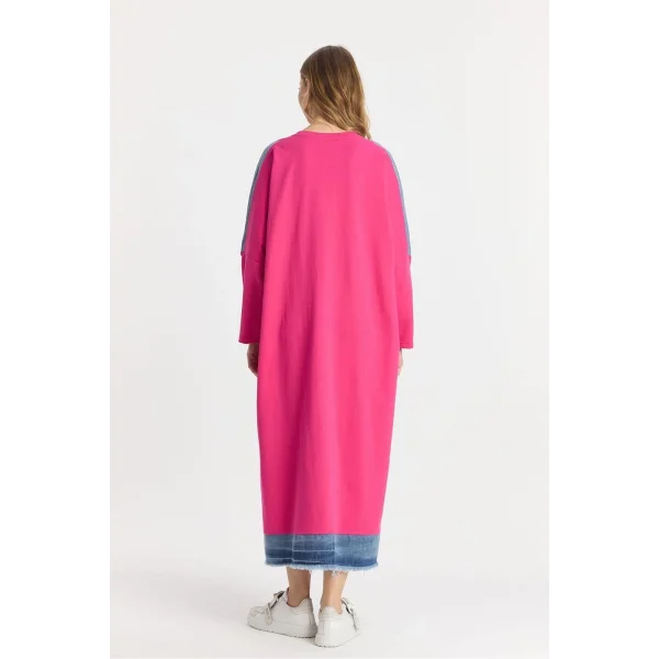 Kot parçalı oversize elbise-Pembe