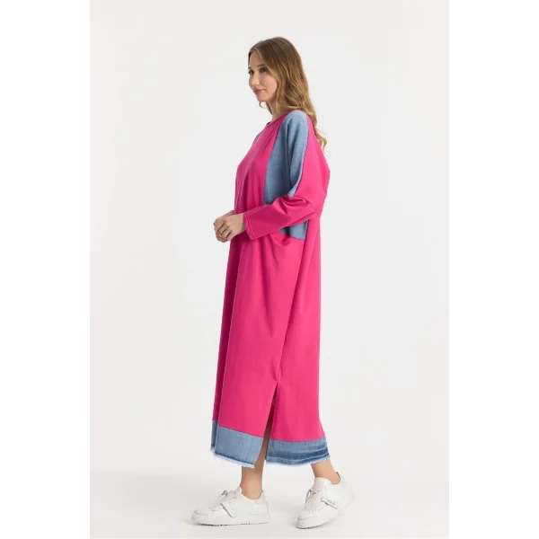 Kot parçalı oversize elbise-Pembe