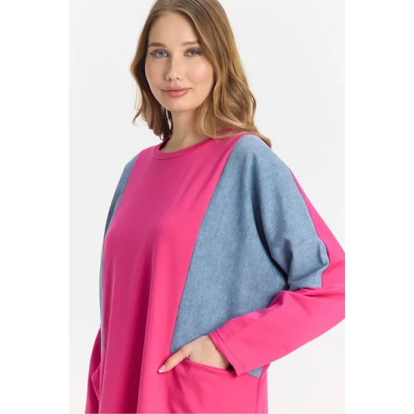 Kot parçalı oversize elbise-Pembe