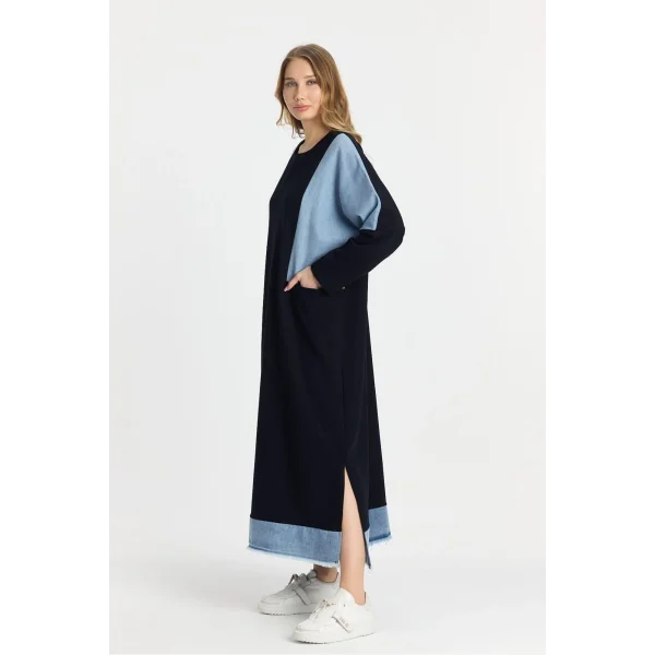 Kot parçalı oversize elbise-Siyah