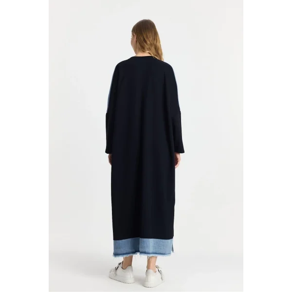 Kot parçalı oversize elbise-Siyah