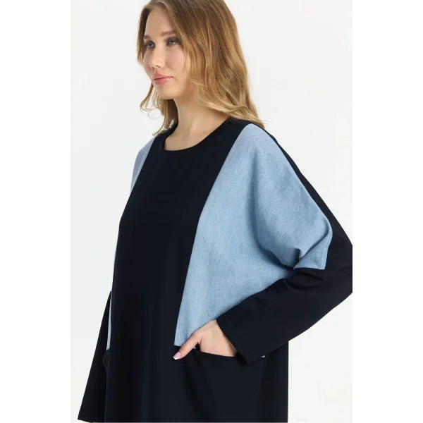 Kot parçalı oversize elbise-Siyah