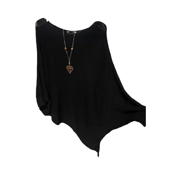 Merserize oversize asimetrik tek cepli triko-Siyah