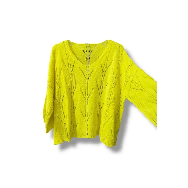 Oversize Ajurlu Merserize Triko Bluz Kadın V Yaka-sarı