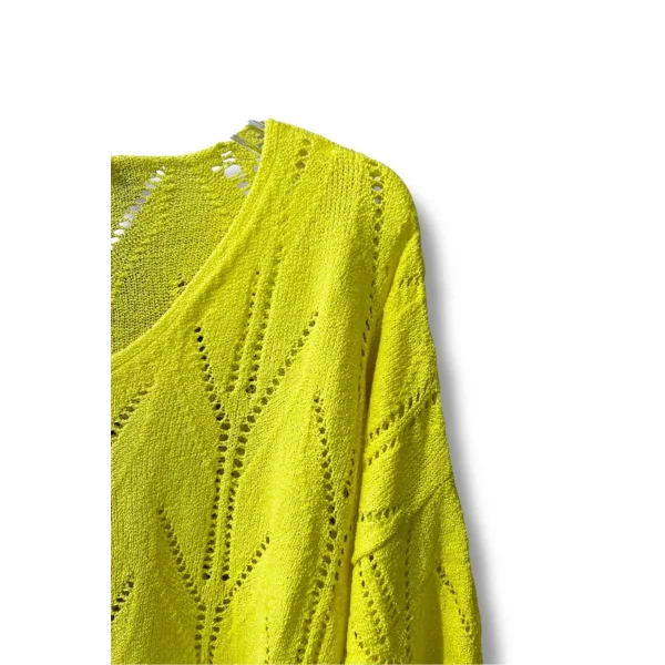 Oversize Ajurlu Merserize Triko Bluz Kadın V Yaka-sarı