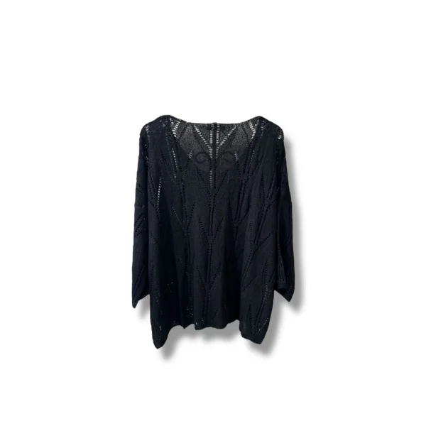 Oversize Ajurlu Merserize Triko Bluz Kadın V Yaka-siyah