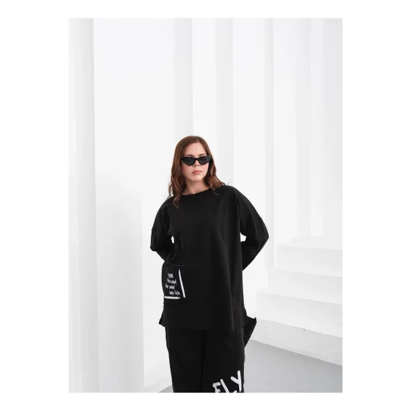 Oversize Siyah Eşofman Takımı - FLY WOW! Yazılı (38-46 Beden Uyumlu)