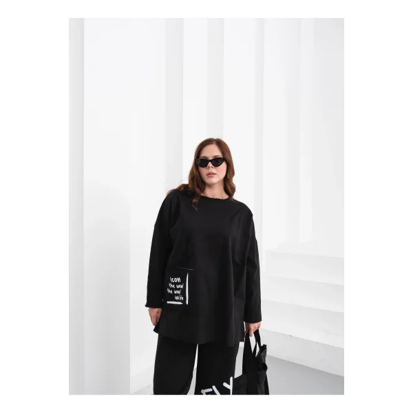 Oversize Siyah Eşofman Takımı - FLY WOW! Yazılı (38-46 Beden Uyumlu)