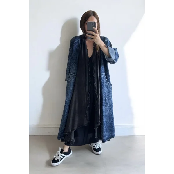 Pamuk Garnili Kot Kaftan-Siyah