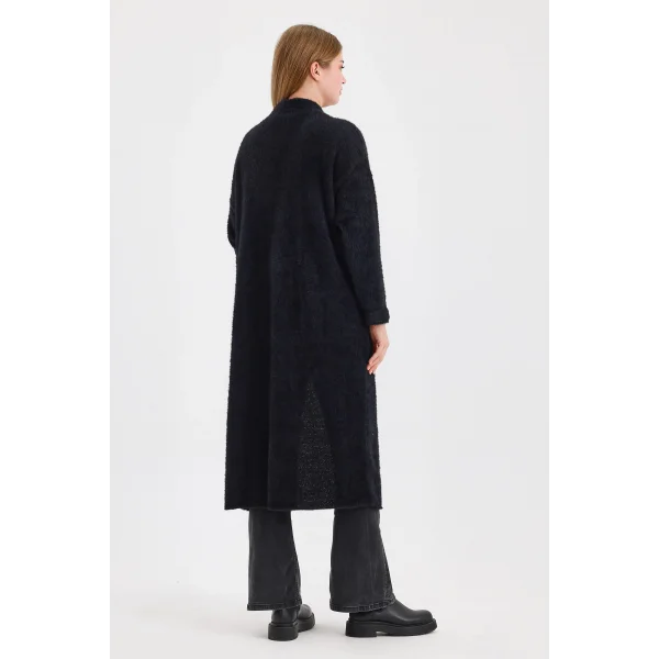 Peluş Kot Garnili Kaftan-Siyah