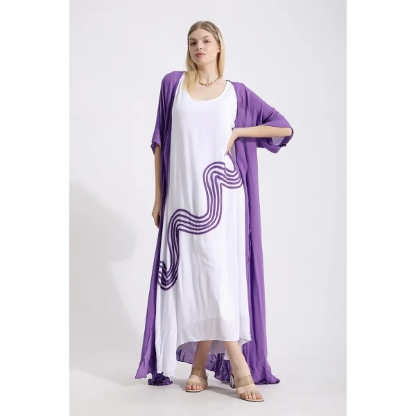 Süzeneli elbise ve hırka takım-mor