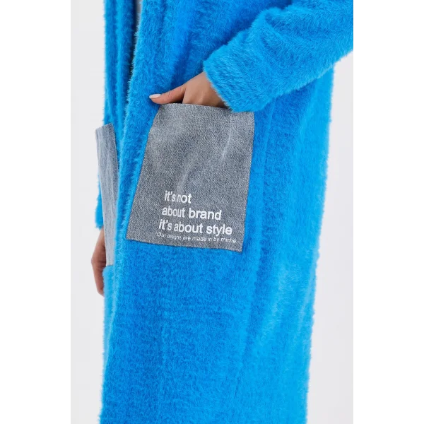 Peluş Kot Garnili Kaftan-Mavi