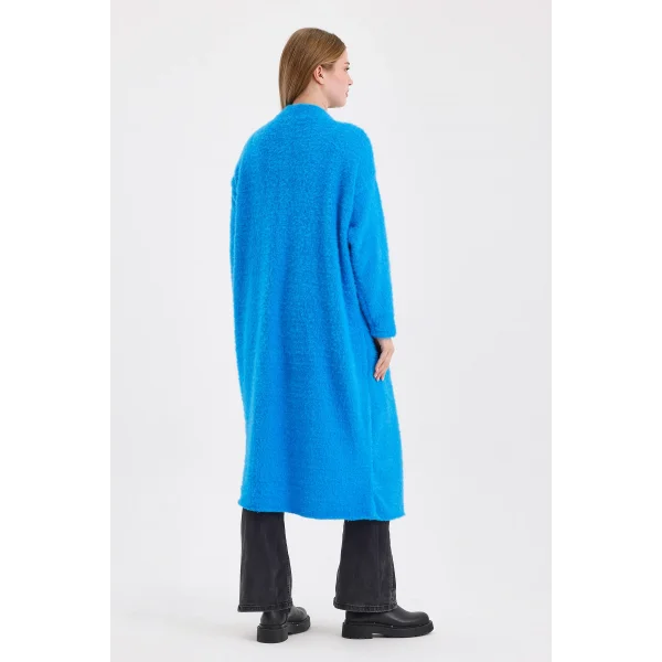 Peluş Kot Garnili Kaftan-Mavi