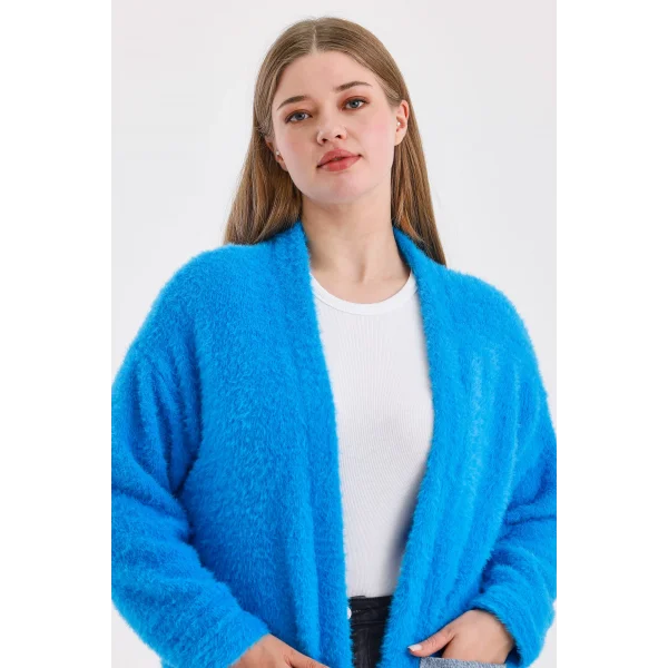 Peluş Kot Garnili Kaftan-Mavi