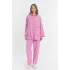Çift cepli keten oversize italyan ikili takım-Pembe