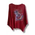 Kadın Merserize Triko Bluz –Oversize Rahat Kalıp, Baskılı Bluz (38-48 Beden) Bordo Bordo
