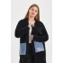 Peluş Kot Garnili Kaftan-Siyah