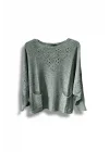 Oversize Merserize Triko Cepli ve Ajurlu Tasarım Bluz- 38-52 Beden Arası Uyumlu