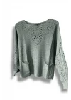 Oversize Merserize Triko Cepli ve Ajurlu Tasarım Bluz- 38-52 Beden Arası Uyumlu