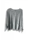 Oversize Merserize Triko Cepli ve Ajurlu Tasarım Bluz- 38-52 Beden Arası Uyumlu