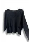 Oversize Merserize Triko Cepli ve Ajurlu Tasarım Bluz- 38-52 Beden Arası Uyumlu