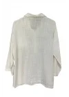 Kadın Mavi Payet Cepli Yıkamalı Gömlek yaka | %100 Organik Pamuk Rahat Kalıp Bluz