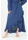 Pamuk Fırfırlı Etek-Mavi