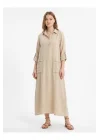 Kadın %100 Pamuk Oversize Maxi Elbise 38/48 Beden Uyumlu Cep Detaylı Rahat Kalıp
