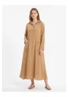 Kadın %100 Pamuk Oversize Maxi Elbise 38/48 Beden Uyumlu Cep Detaylı Rahat Kalıp
