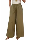 Kadın %100 Pamuk Bol Paça Pantolon Beli Lastikli