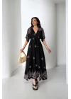 Arin Siyah Desenli Maxi Elbise-Siyah