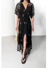 Arin Siyah Desenli Maxi Elbise-Siyah