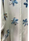 begonya çiçek figürlü oversize kadın gömlek-Bej