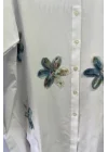 begonya çiçek figürlü oversize kadın gömlek-Beyaz