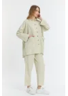 Çift cepli keten oversize italyan ikili takım-Krem
