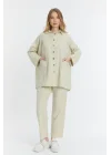 Çift cepli keten oversize italyan ikili takım-Krem