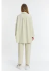 Çift cepli keten oversize italyan ikili takım-Krem