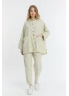 Çift cepli keten oversize italyan ikili takım-Krem