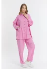 Çift cepli keten oversize italyan ikili takım-Pembe