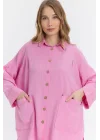 Çift cepli keten oversize italyan ikili takım-Pembe