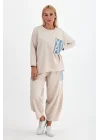 Denim cepli oversize takım-Bej