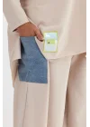 Denim cepli oversize takım-Bej
