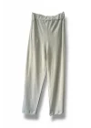 Dökümlü düz kesim bağcıklı pantolon-Bej