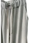 Dökümlü düz kesim bağcıklı pantolon-Bej