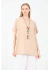 Kadın %100 Pamuklu T-Shirt (Kolye Hediyeli)-Bej