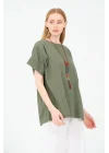 Kadın %100 Pamuklu T-Shirt (Kolye Hediyeli)-Haki